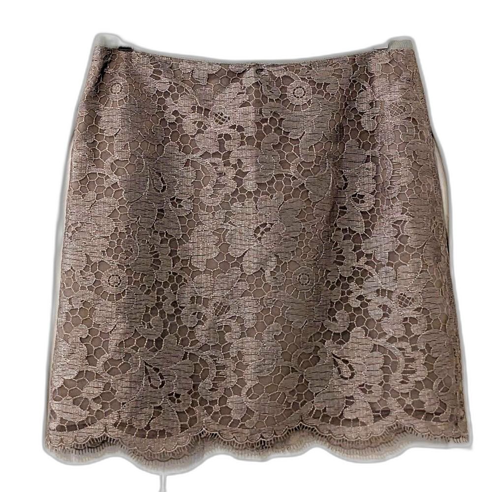 J.Crew Silver / Taupe Metallic Lace Scallop Hem Fully Lined Mini Skirt Sz. 4 / 6